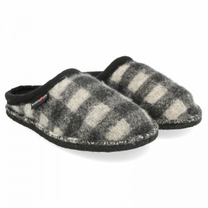 Haflinger Plaid Hausschuhe Damen Schwarz Weiß | BYV873906